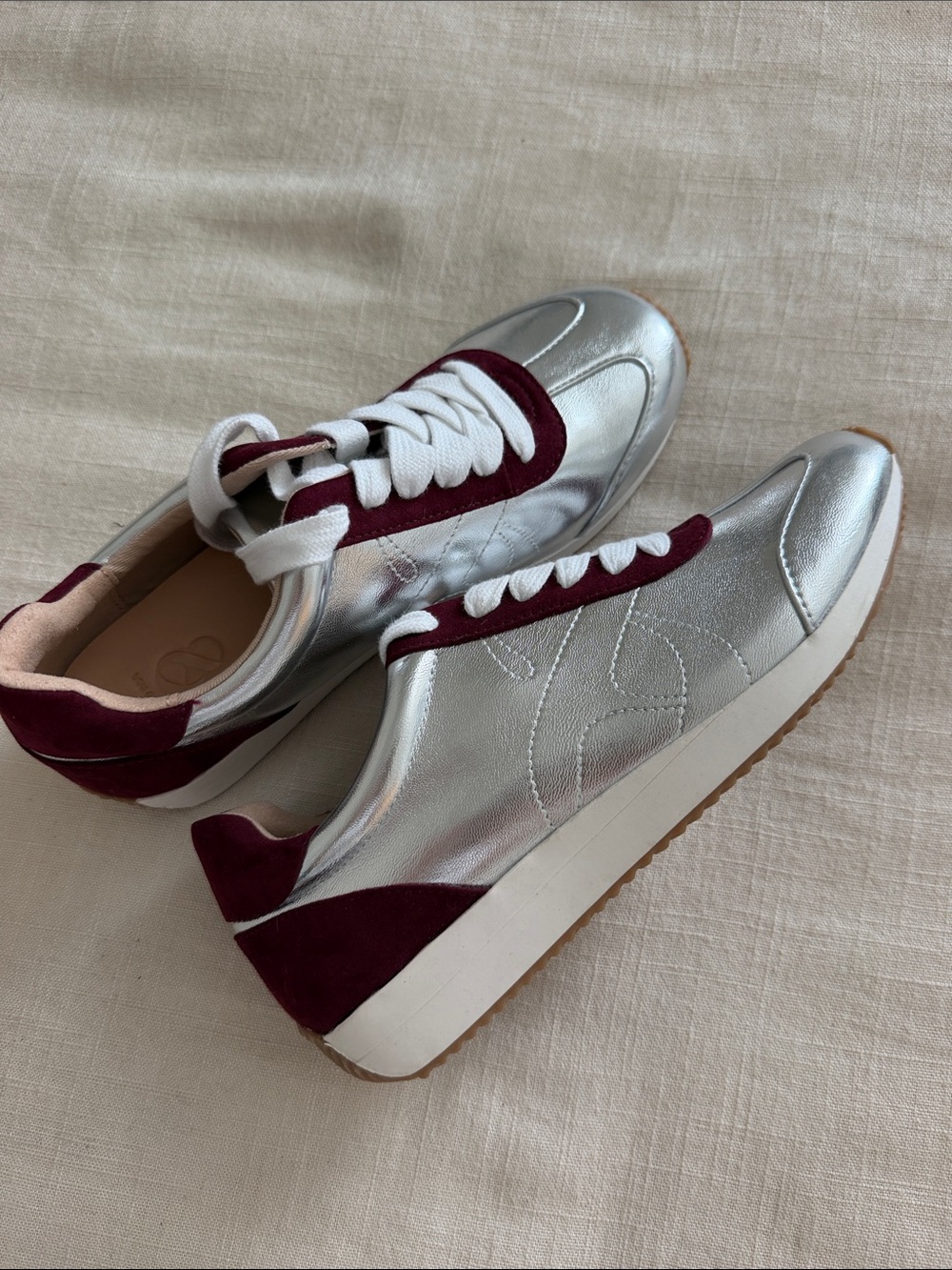 LOFT Silver and Burgundy Low-Top Sneakers